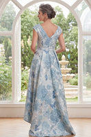 Load image into Gallery viewer, V-Neck Blue Floral Long A Line Mother of the Bride Dress
