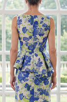 Load image into Gallery viewer, Blue Daffodil Flower Boat Neck Long Sheath Mother of the Bride Dress with Slit