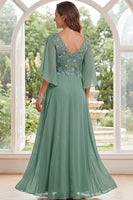 Load image into Gallery viewer, Floral Sage Green V-Neck A Line Long Mother of the Bride Dress
