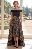 Load image into Gallery viewer, Off the Shoulder Floral Black A Line High Low Mother of the Bride Dress