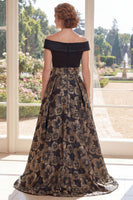 Load image into Gallery viewer, Off the Shoulder Floral Black A Line High Low Mother of the Bride Dress