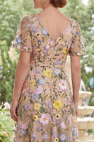 Load image into Gallery viewer, Champagne Floral V-Neck A Line Long Mother of the Bride Dress