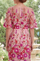 Load image into Gallery viewer, Fuchsia Boat Neck Sheath Floral Long Mother of the Bride Dress with Slit