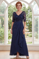 Load image into Gallery viewer, V-Neck Beaded Navy Long Mother of the Bride Dress with Ruffles