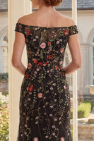 Load image into Gallery viewer, Off the Shoulder Black Mermaid Floral Long Mother of the Bride Dress