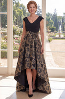 Load image into Gallery viewer, V-Neck Black A Line High Low Floral Mother of the Bride Dress