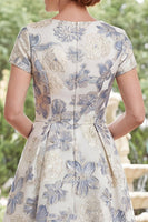 Load image into Gallery viewer, Dusty Blue Floral Round Neck A Line Long Mother of the Bride Dress