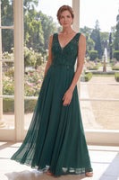 Load image into Gallery viewer, Dark Green Beaded V-Neck A Line Long Mother of the Bride Dress