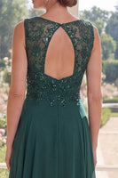 Load image into Gallery viewer, Dark Green Beaded V-Neck A Line Long Mother of the Bride Dress