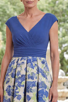Load image into Gallery viewer, Blue Daffodil Flower High Low A Line V-Neck Mother of the Bride Dress