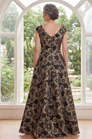 Load image into Gallery viewer, V-Neck Floral Black A Line Long Mother of the Bride Dress with Slit