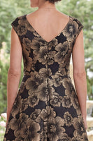 Load image into Gallery viewer, V-Neck Floral Black A Line Long Mother of the Bride Dress with Slit