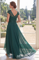 Load image into Gallery viewer, Dark Green Beaded Cap Sleeves A Line Long Mother of the Bride Dress