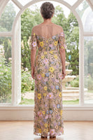 Load image into Gallery viewer, Champagne Boat Neck Sheath Floral Long Mother of the Bride Dress with Slit
