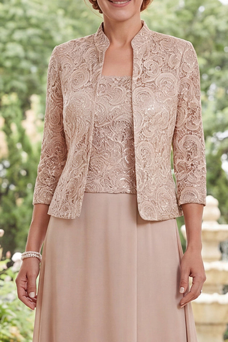 Load image into Gallery viewer, Champagne A Line Long Mother of the Bride Dress with Jacket