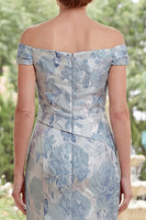 Load image into Gallery viewer, Mermaid Blue Floral Off the Shoulder Ruched Long Mother of the Bride Dress