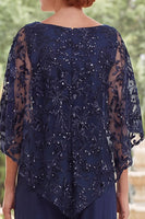 Load image into Gallery viewer, Sparkly Beaded Long Navy Mother of the Bride Jumpsuits with Cape