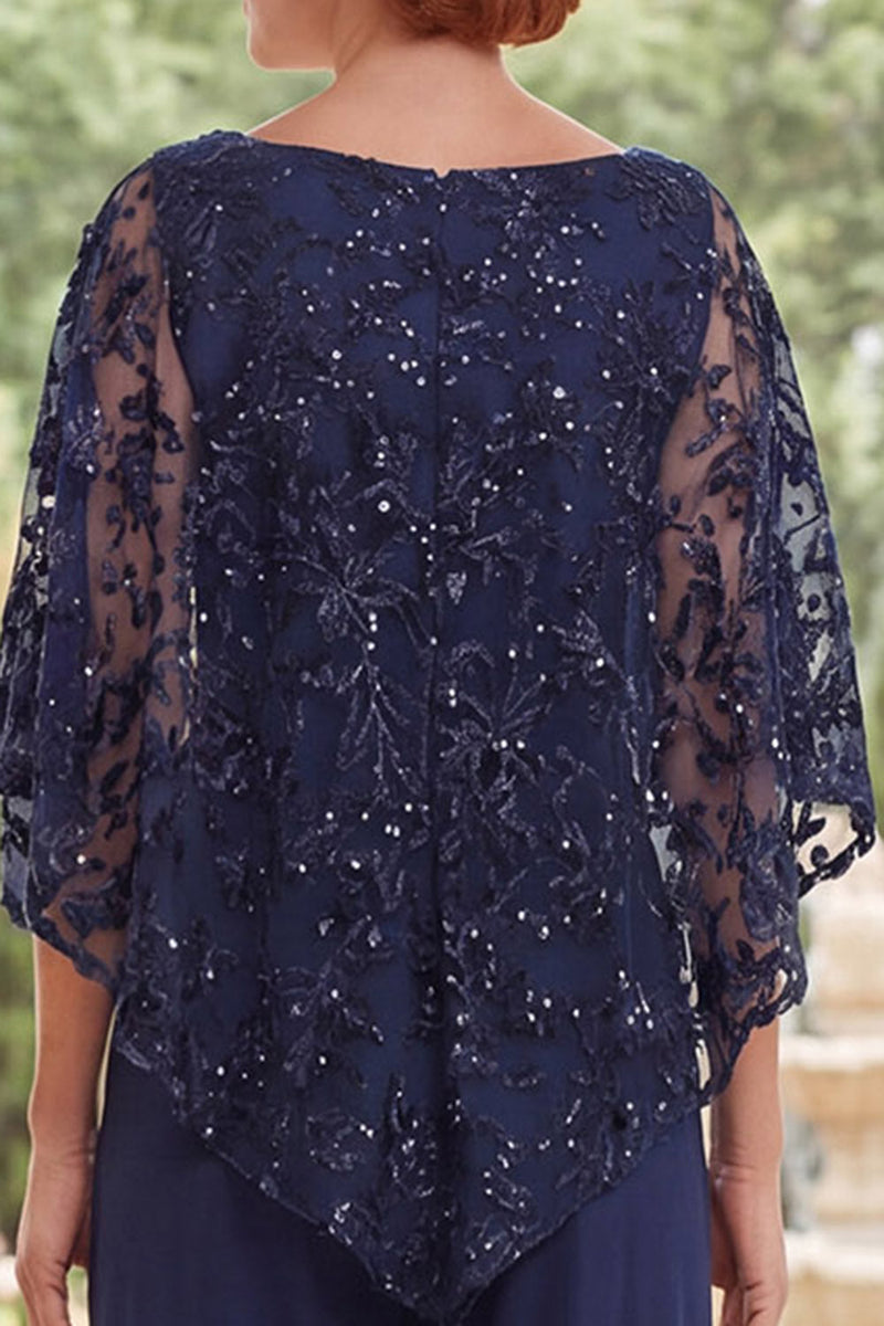 Load image into Gallery viewer, Sparkly Beaded Long Navy Mother of the Bride Jumpsuits with Cape