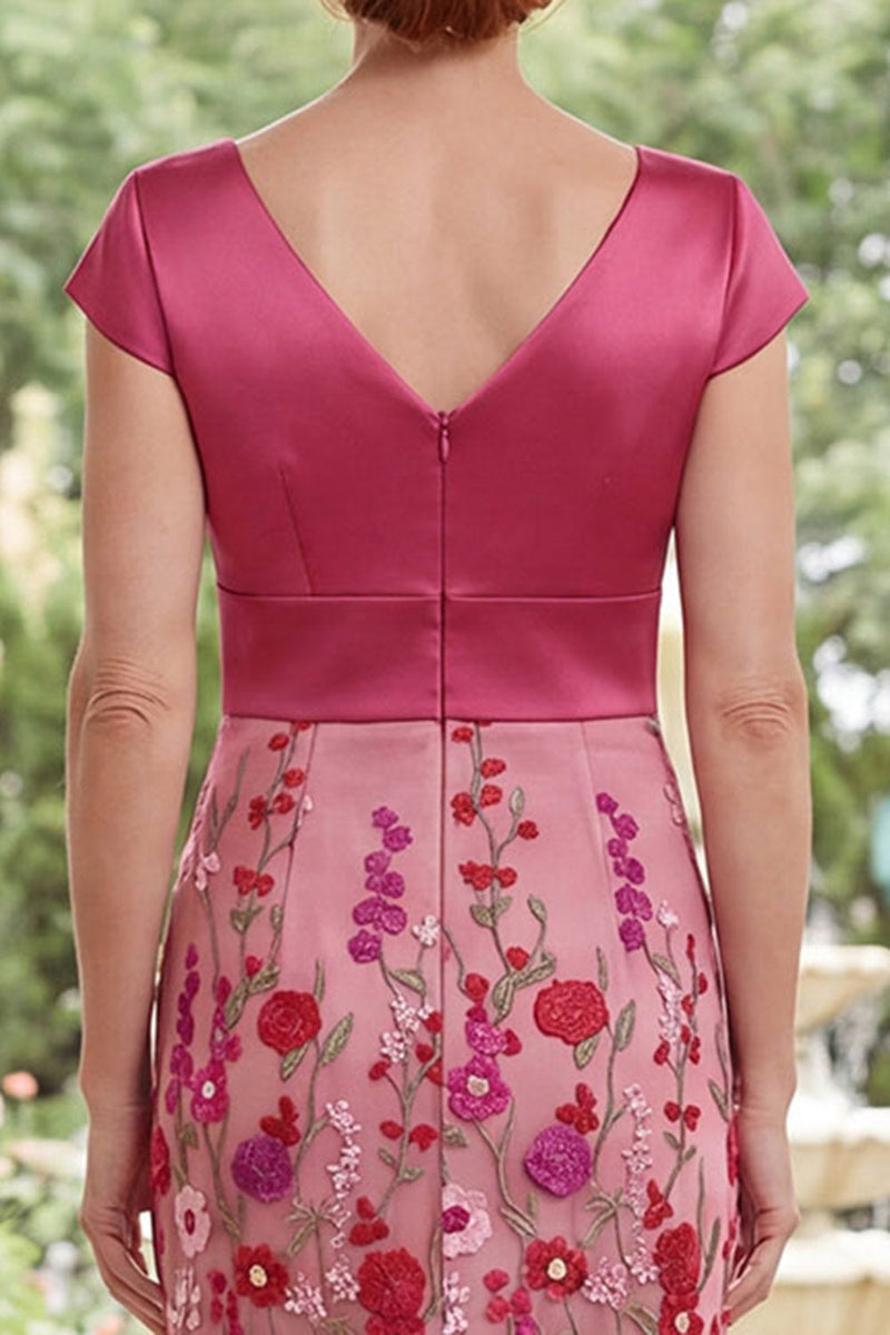Load image into Gallery viewer, Fuchsia V-Neck Mermaid Floral Ruched Long Mother of the Bride Dress