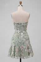 Load image into Gallery viewer, Sage Green Strapless Floral Short Birthday Party Dress with Ruffles