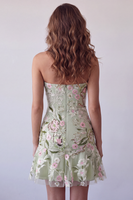 Load image into Gallery viewer, Sage Green Strapless Floral Short Birthday Party Dress with Ruffles