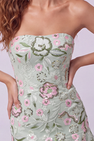 Load image into Gallery viewer, Sage Green Strapless Floral Short Birthday Party Dress with Ruffles
