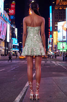 Load image into Gallery viewer, Sage Green Strapless Floral Short Birthday Party Dress with Ruffles