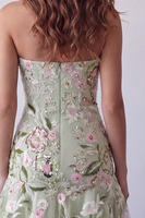 Load image into Gallery viewer, Sage Green Strapless Floral Short Birthday Party Dress with Ruffles