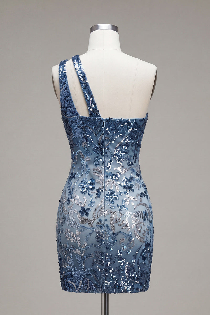Load image into Gallery viewer, Sparkly Navy Tight Floral Short Beaded Keyhole Birthday Party Dress