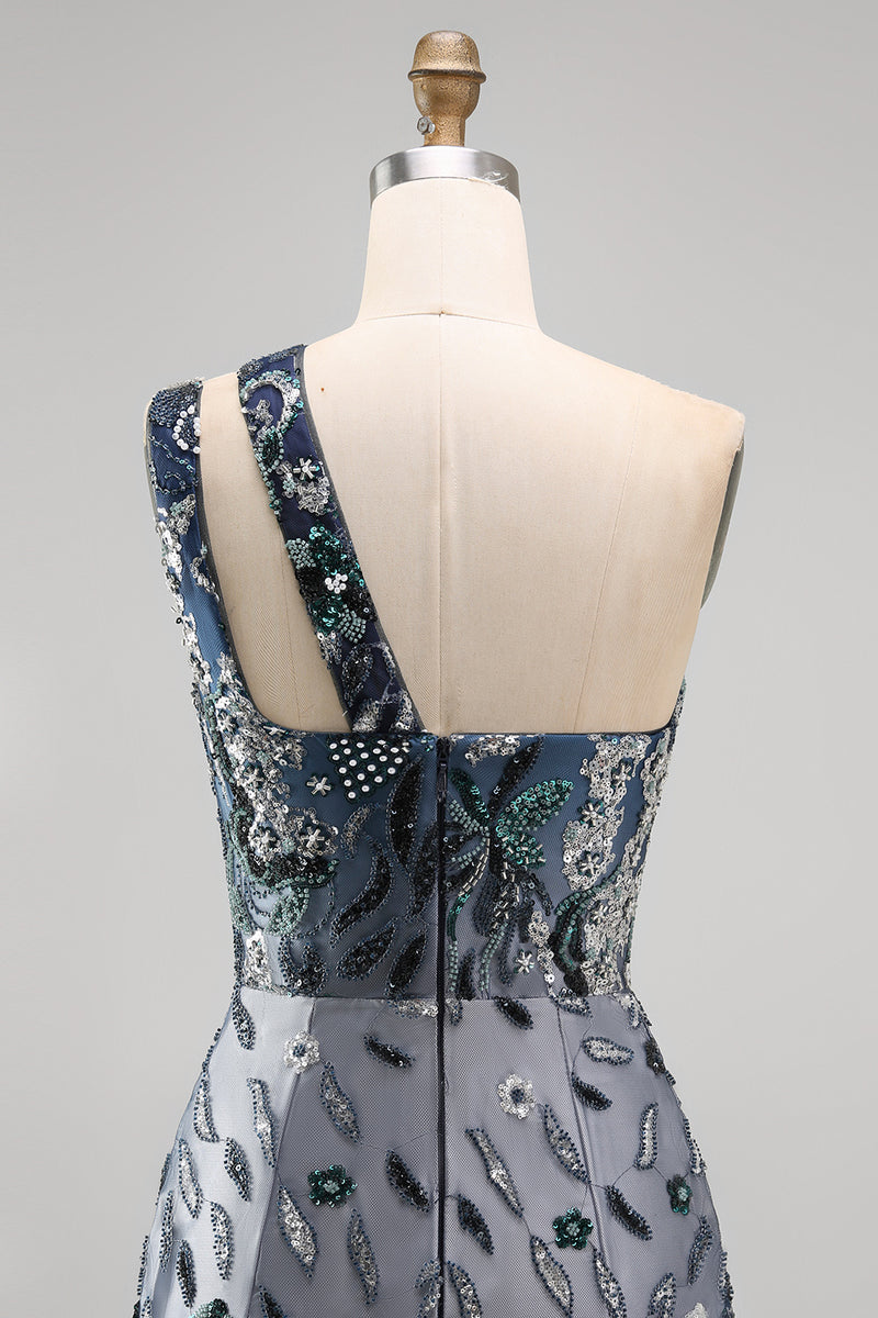 Load image into Gallery viewer, Sparkly Navy Tight Floral Short Beaded Keyhole Birthday Party Dress
