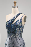 Load image into Gallery viewer, Sparkly Navy Tight Floral Short Beaded Keyhole Birthday Party Dress