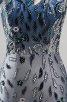 Load image into Gallery viewer, Sparkly Navy Tight Floral Short Beaded Keyhole Birthday Party Dress