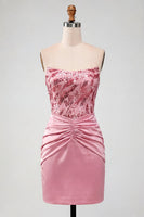 Load image into Gallery viewer, Sparkly Pink Strapless Tight Short Sequin Ruched Birthday Party Dress