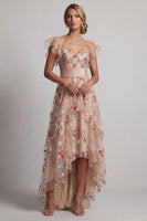 Load image into Gallery viewer, Champagne High Low Floral Corset A Line Mother of the Bride Dress with Ruffles