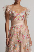 Load image into Gallery viewer, Champagne High Low Floral Corset A Line Mother of the Bride Dress with Ruffles