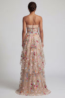 Load image into Gallery viewer, Floral Champagne Strapless Long Corset A Line Mother of the Bride Dress with Ruffles