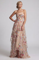 Load image into Gallery viewer, Floral Champagne Strapless Long Corset A Line Mother of the Bride Dress with Ruffles