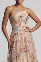 Load image into Gallery viewer, Floral Champagne Strapless Long Corset A Line Mother of the Bride Dress with Ruffles