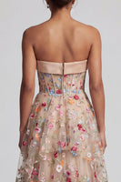 Load image into Gallery viewer, Floral Champagne Strapless Long Corset A Line Mother of the Bride Dress with Ruffles