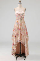 Load image into Gallery viewer, Basque Waist Champagne Floral High Low Corset Mother of the Bride Dress with Ruffles