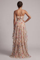 Load image into Gallery viewer, Basque Waist Champagne Floral High Low Corset Mother of the Bride Dress with Ruffles