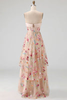 Load image into Gallery viewer, Basque Waist Champagne Floral High Low Corset Mother of the Bride Dress with Ruffles