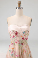 Load image into Gallery viewer, Basque Waist Champagne Floral High Low Corset Mother of the Bride Dress with Ruffles