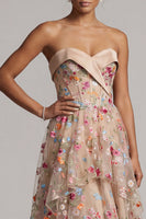 Load image into Gallery viewer, Basque Waist Champagne Floral High Low Corset Mother of the Bride Dress with Ruffles