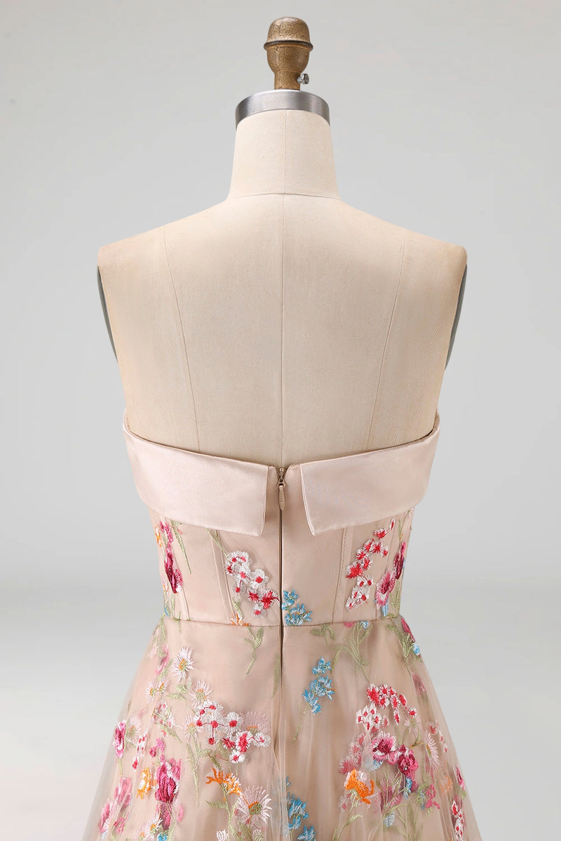Load image into Gallery viewer, Basque Waist Champagne Floral High Low Corset Mother of the Bride Dress with Ruffles