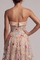 Load image into Gallery viewer, Basque Waist Champagne Floral High Low Corset Mother of the Bride Dress with Ruffles