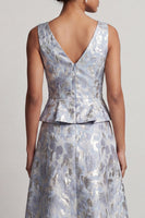 Load image into Gallery viewer, A Line Floral Dusty Blue V-Neck Long Jacquard Mother of the Bride Dress