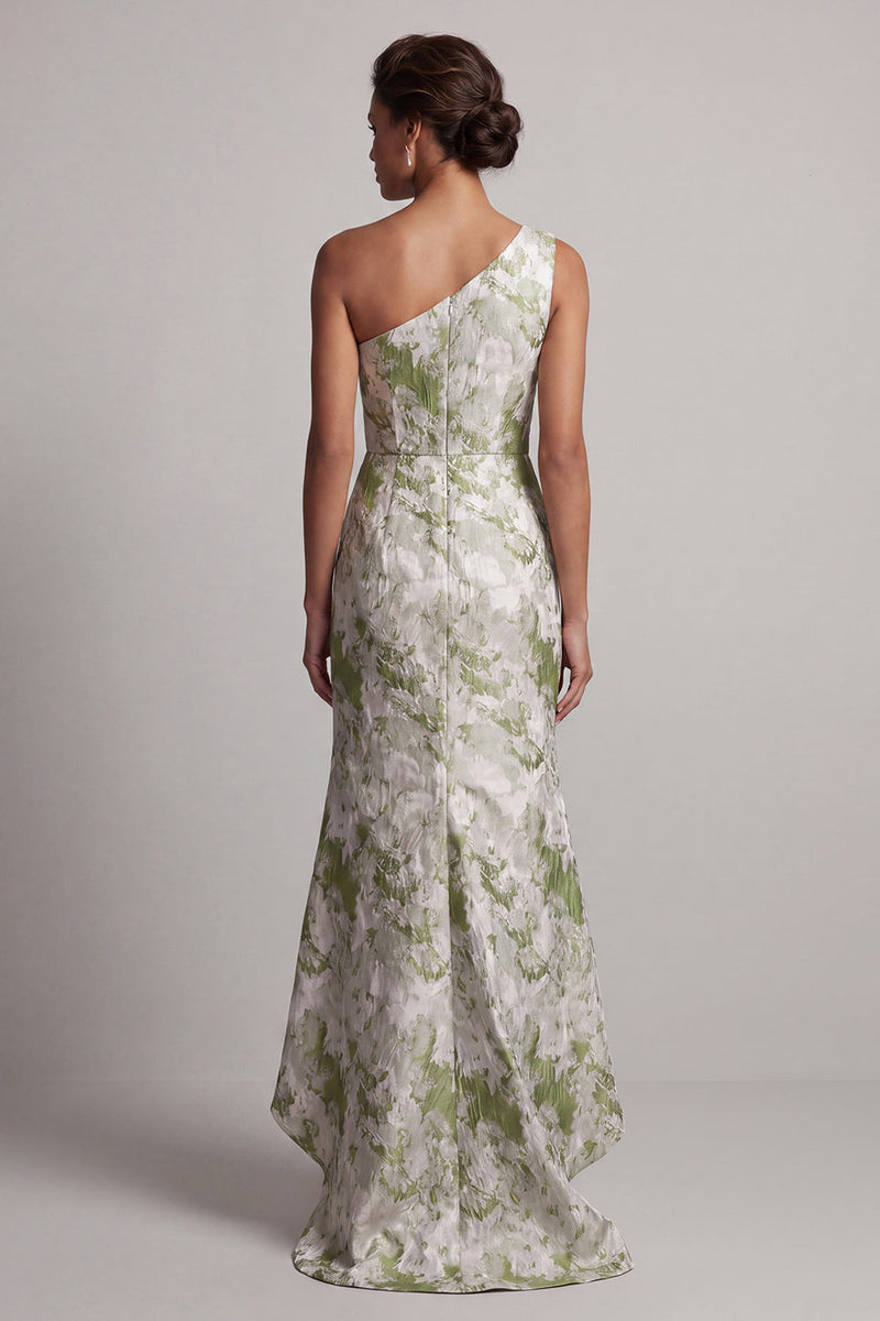 Load image into Gallery viewer, Floral One Shoulder Long Mermaid Light Green Mother of the Bride Dress