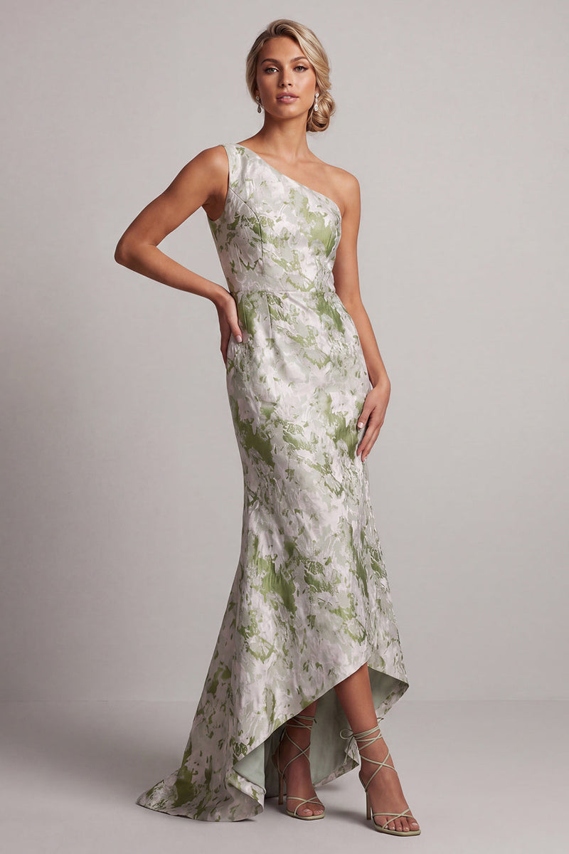 Load image into Gallery viewer, Floral One Shoulder Long Mermaid Light Green Mother of the Bride Dress
