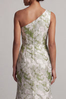 Load image into Gallery viewer, Floral One Shoulder Long Mermaid Light Green Mother of the Bride Dress